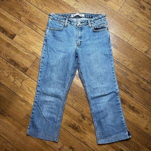 Harley Davidson Womens Blue‎ Bootcut Capris Jeans Side Slit Hem Medium Wash 8L